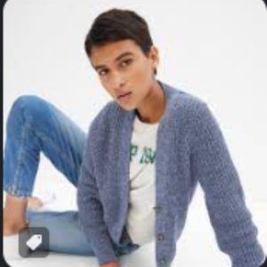 Blue Classic Cotton Rib Cardigan Medium